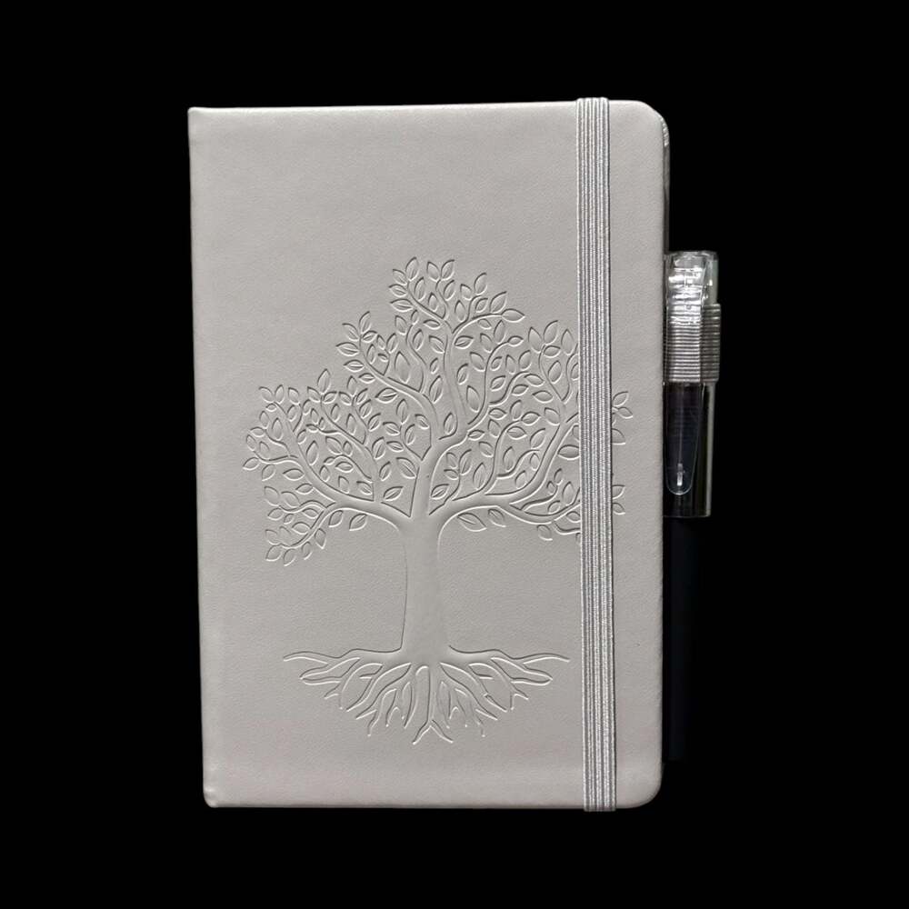 Light Gray Tree of Life Embossed Small Hardcover Lined Journal with Pen